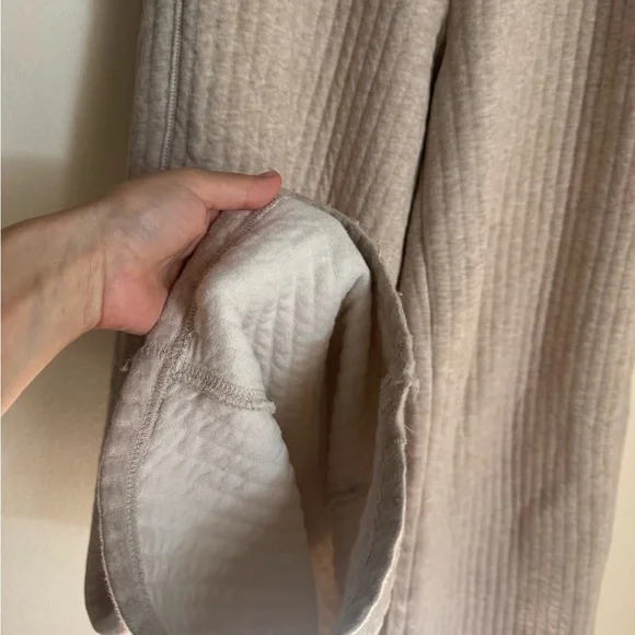 Offline by Aerie Ribbed Wide Leg Lounge Pants Beige Soft Cozy XS Quilted - Picture 6 of 10
